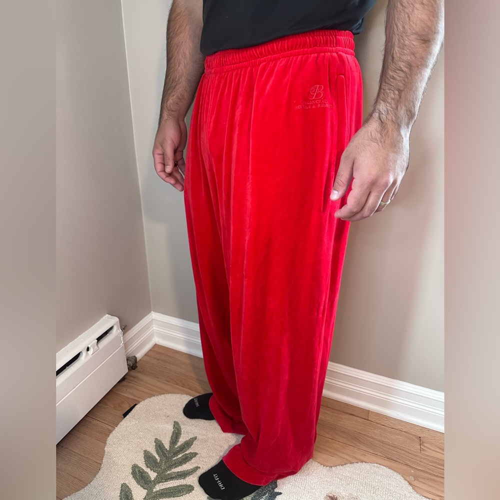 Balenciaga Red Velour Men's Trackpants